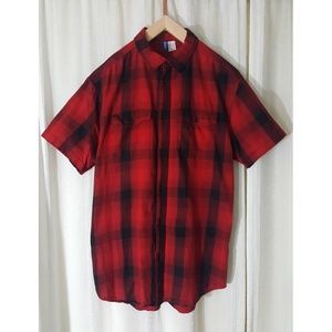 H&M Oversized Short-sleeve Plaid Cargo Shirt